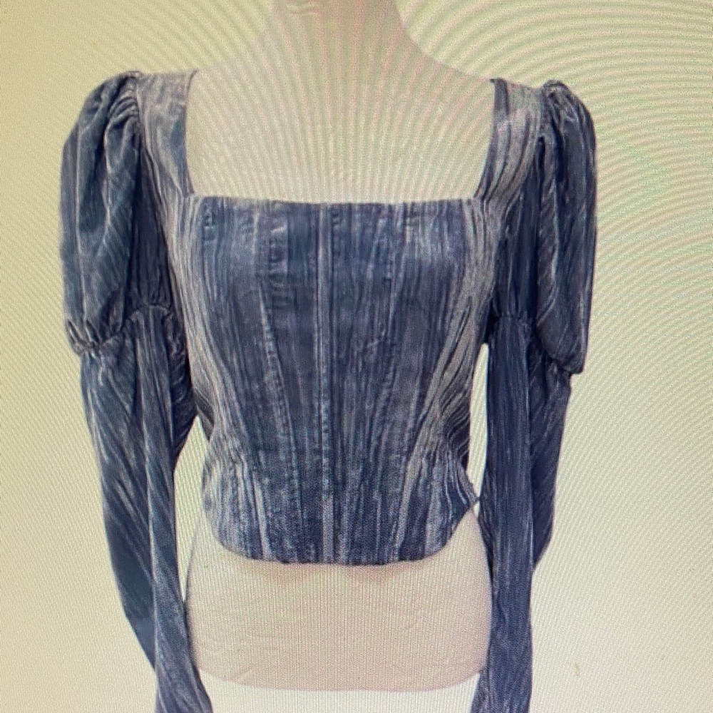 Wayf Striped Blue Puff Sleeve Blouse